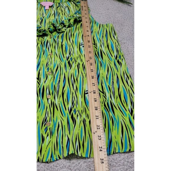 LILLY PULITZER Size 6 Multicolor Graphic Print Sleeveless Silk Ruffle V-Neck Top - Picture 11 of 14